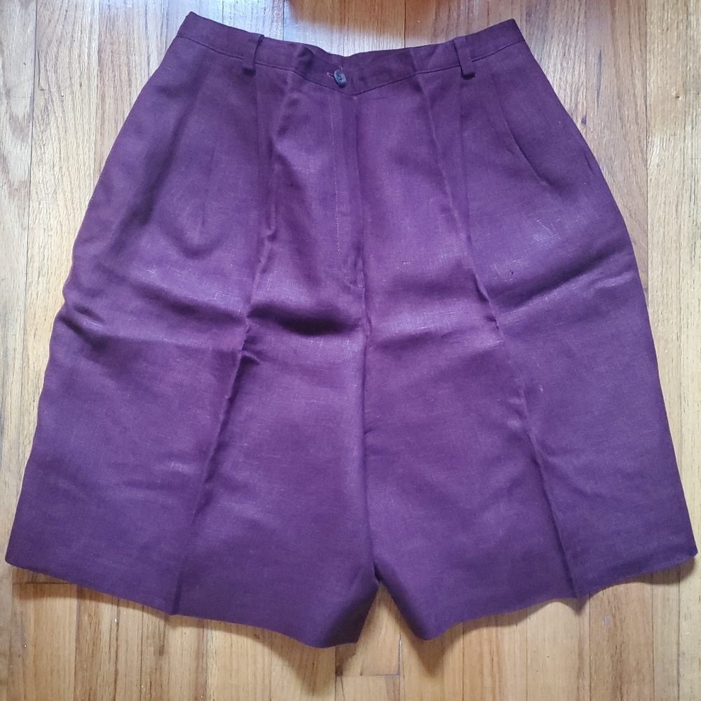 Harvé Benard Shorts Womens 8 Burgundy Linen Bermuda Walking Pleated Vintage